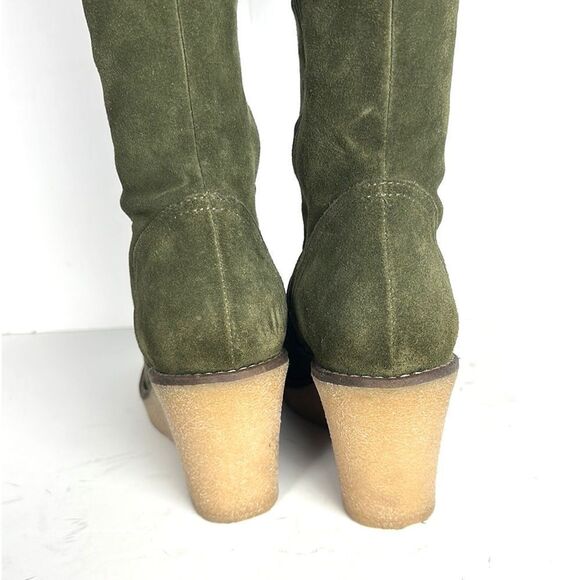 Skinnycalf Italy Olive Suede Shearling Over The Knee Wedge Boots US 8,5-9 - Picture 9 of 16